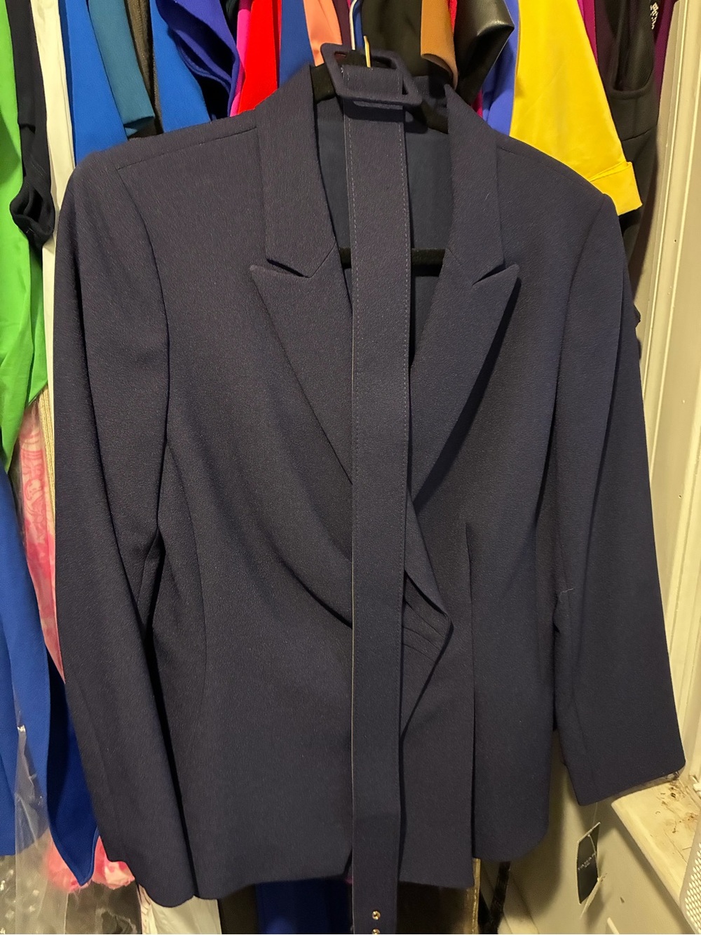 Tahari ASL Midnight Navy Belted Jacket